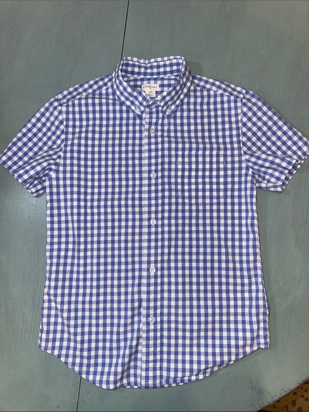 Crewcuts Blue and White Gingham Short-Sleeve Button-Down Shirt